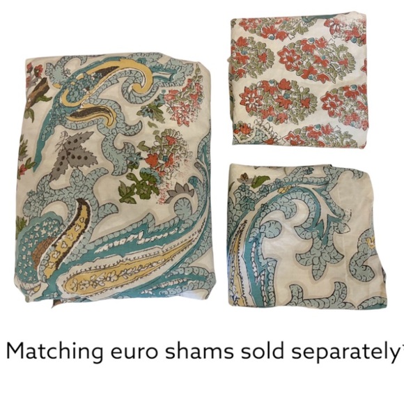 Pottery Barn Reza FULL QUEEN Duvet Cover Palampore Ivory Blues Greens Reds - Picture 7 of 7